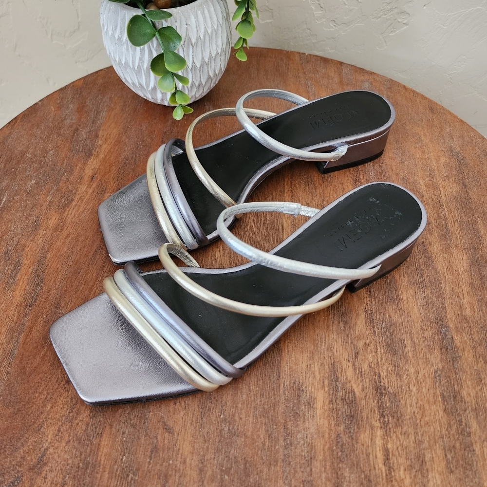 M. Gemi Square Toe Metallic Slide Sandals Size IT 37/US 7 - Picture 3 of 16